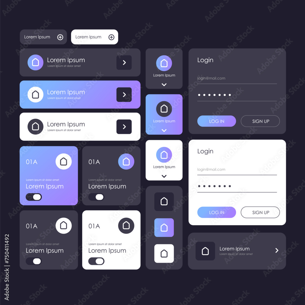 Poster App ui kit for responsive mobile app or website with different application layout. Detailed wireframe for quick prototyping.