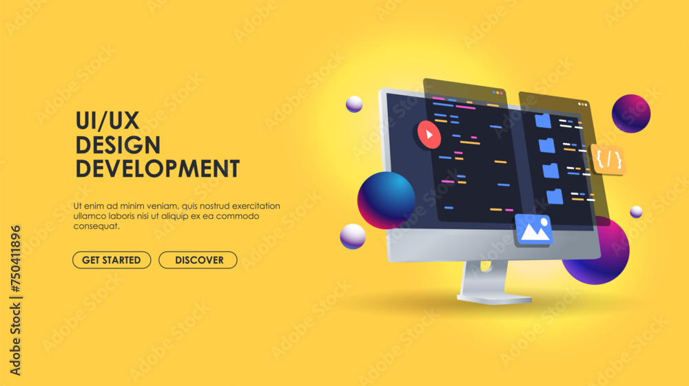 Poster Programming web banner. Best programming languages. Social media creative concept idea. desktop computer. Screen. Realistic 3d design. Web Configure, repair prevention, maintenance and setting website