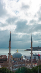 Fototapeta na wymiar Istanbul background photo. Nusretiye Mosque and Galataport from Cihangir.