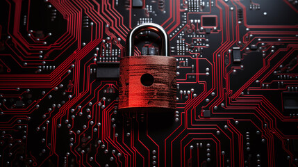 padlock over a circuit board