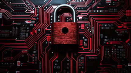 padlock over a circuit board