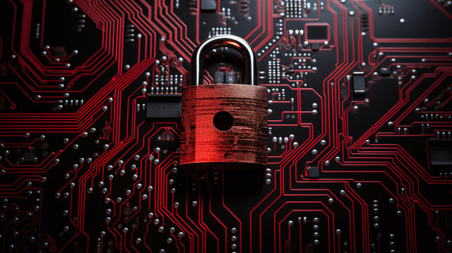 padlock over a circuit board