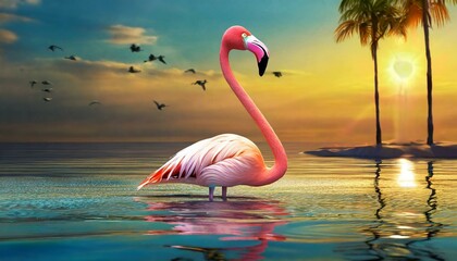Fototapeta premium Melodic Flamingo: 3D Rendering of Summer Serenade