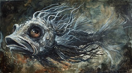 fish on the old paper texture created with Generative AI