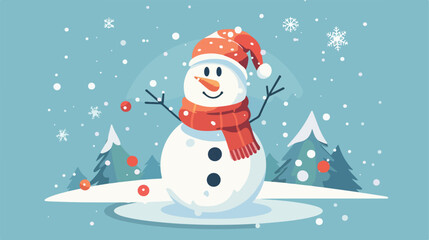 Happy Snowman Flat Vector Illustration