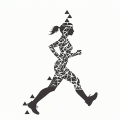 Running woman silhouette with triangular pattern. Woman