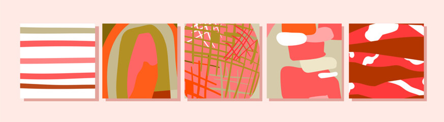 Creative concept of autumn bright and juicy cards set. Modern abstract art design with smooth shapes. Templates for celebration, ads, branding, banner, cover, label, poster, sales..