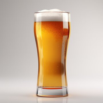 Glass of cold beer with foam and bubbles in the drink on a white background.
