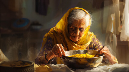 Graceful indian old lady relishing sweet