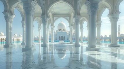 Ramadan background with a mosque in gray. A background for social media posts about Ramadan. - obrazy, fototapety, plakaty