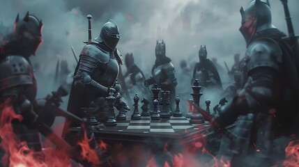 Knights Playing Chess in Medieval Setting