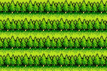 Gordijnen The seamless pixel background with green forest.  © larisska_c