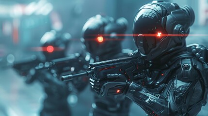 Futuristic Soldiers with Sci-Fi Weapon in Hands Ready for the Battle, Space War Concept