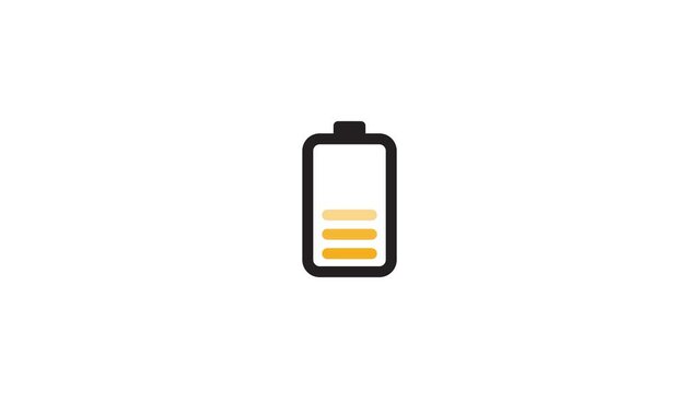Orange battery charging animation on white background. 4k Video