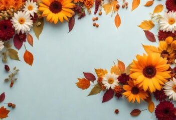 autumn background with flowers with copy space, season flowers