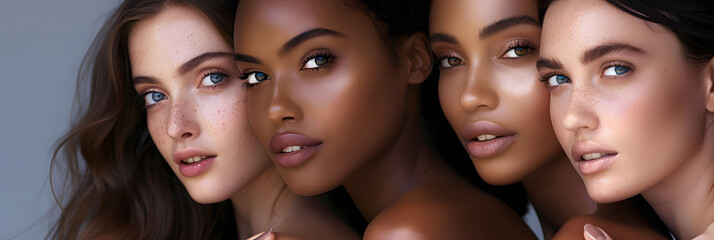 Obraz premium Portrait of diverse group of beautiful women with natural beauty and glowing smooth skin