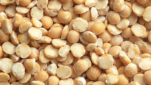 Texture of Organic Dried Yellow Split Peas. Uncooked Raw Legume Concept. Yellow Split Pea Background.