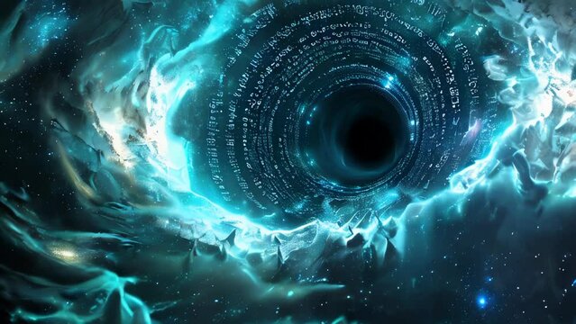Binary code fantasy illustration, 3d tunnel and data graphics
