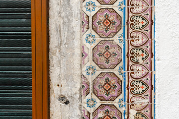 Decorative tile close up in Lisbon Portugal 