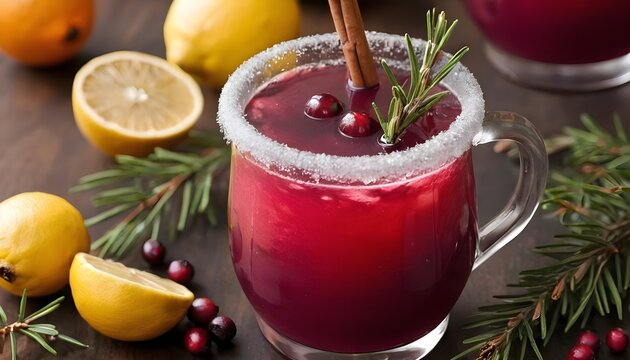 Christmas decoration with punch ingredients: cranberry, cinnamon and spices.