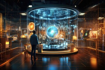  Quantum computing laboratory with intricate machinery and futuristic user interfaces. Ai generated