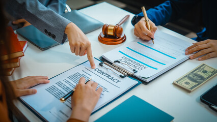 Fototapeta premium Lawyer team meeting, discussing legal strategies, analyzing cases, and collaborating to provide effective representation. A dynamic exchange of ideas and expertise to navigate complexities of law.
