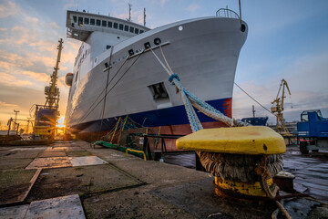 Ro-Ro/Passenger Ship in the dock of the repair yard - 750422033