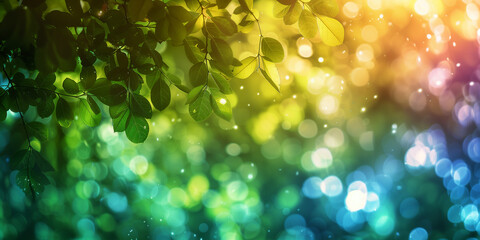 Obraz premium Lichter Bokeh mit Pflanzen und Blätter als Hintergrundmotiv für Webdesign im Querformat für Banner