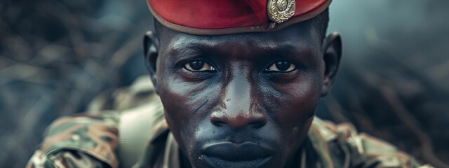 A solider portrait in battle field, close up shot. - obrazy, fototapety, plakaty