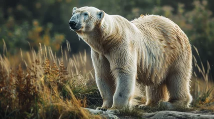 Keuken spatwand met foto Polar bear in a tundra, attentively staring forward. © Jan