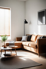 Bright and cozy modern living room interior have sofa with white wall background