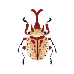Beetle with proboscis. Bug with long nose, snout, top view. Spotted winged insect. Fantasy abstract fauna species. Flat graphic vector illustration isolated on white background - 750424085