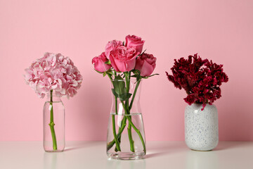 Beautiful, fresh flowers on a pink background.