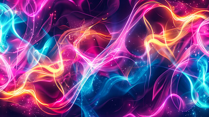 Glowing neon lights forming abstract patterns on a dark background