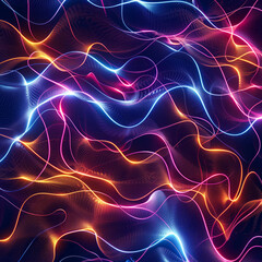 Glowing neon lights forming abstract patterns on a dark background