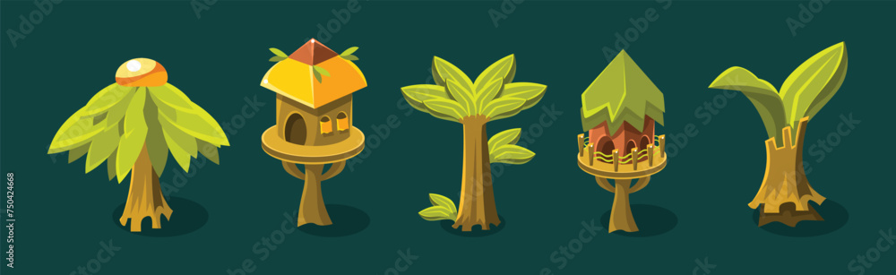 Poster tropical jungle design element and object vector set