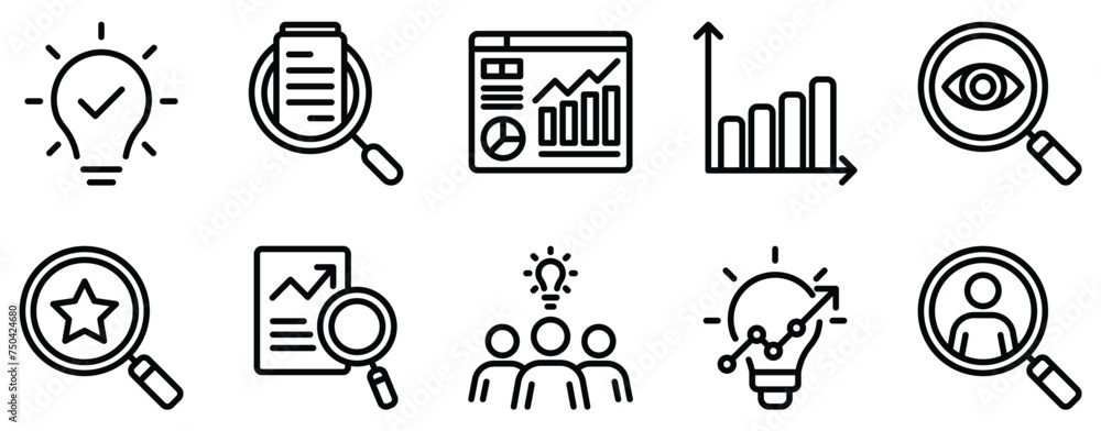 Poster insight icon line style set collection