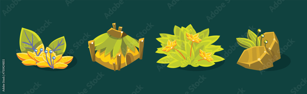 Poster tropical jungle design element and object vector set
