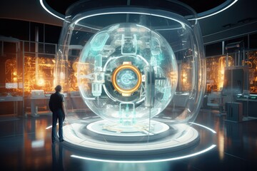  Quantum computing laboratory with intricate machinery and futuristic user interfaces. Ai generated