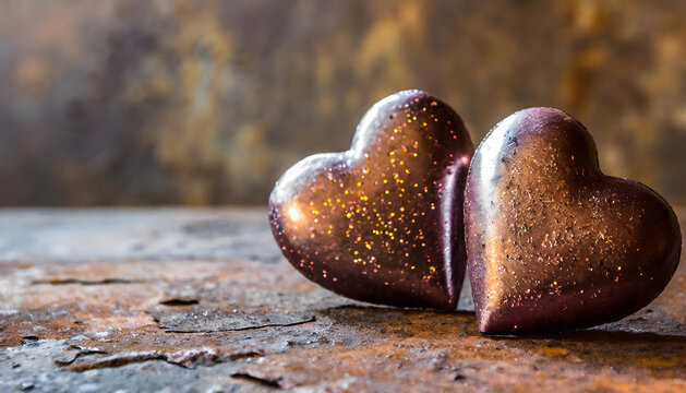 Metallic heart symbols