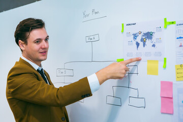 Group of marketing professionals having a meeting. Creative business team brainstorming with sticky notes. Happy business people putting their ideas together as they plan a project.