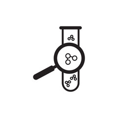 Research laboratory. Magnifying glass and test tube icon