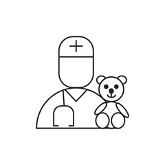 Pediatrician and soft toy bear. doctor icon