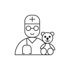 Pediatrician with glasses and a soft toy bear. doctor icon