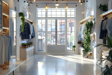 Modern Fashion Store with Wooden Wall and Shelving