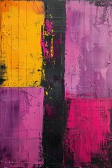 Abstract painting with textured yellow and pink vertical stripes.