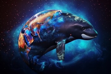 World oceans day. orca wales jumping, global warming, glacier melting, endangering wildlife - obrazy, fototapety, plakaty