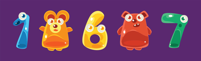 Shaped Digit Animal and Jelly Creature Vector Set
