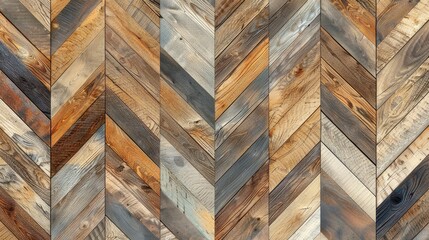 Rustic chevron wood pattern with diverse tones.
