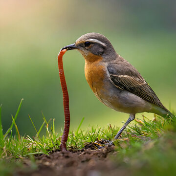 Bird catching a worm
